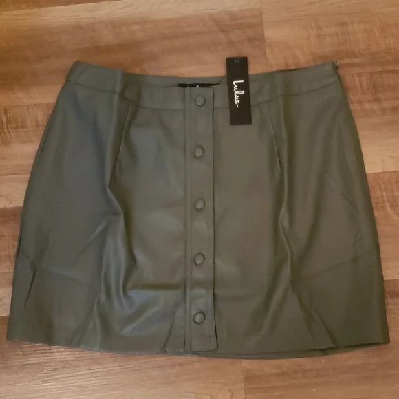 Lulus olive green vegan Grunge skirt - Picture 2 of 5